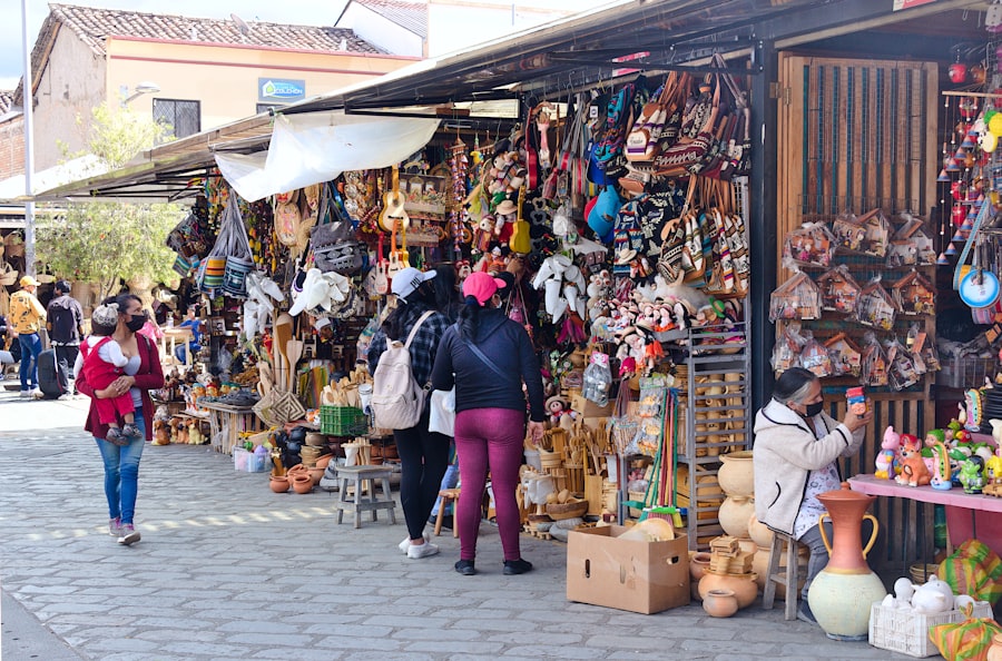 Colorful Bahamian craft market with handmade goods
