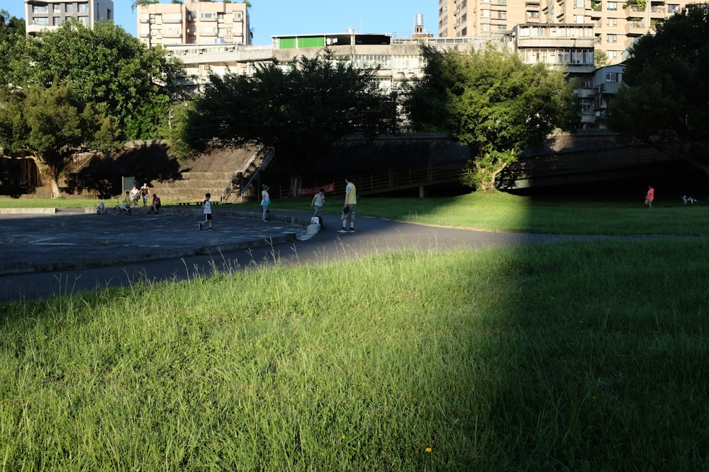 a group of people playing in a park