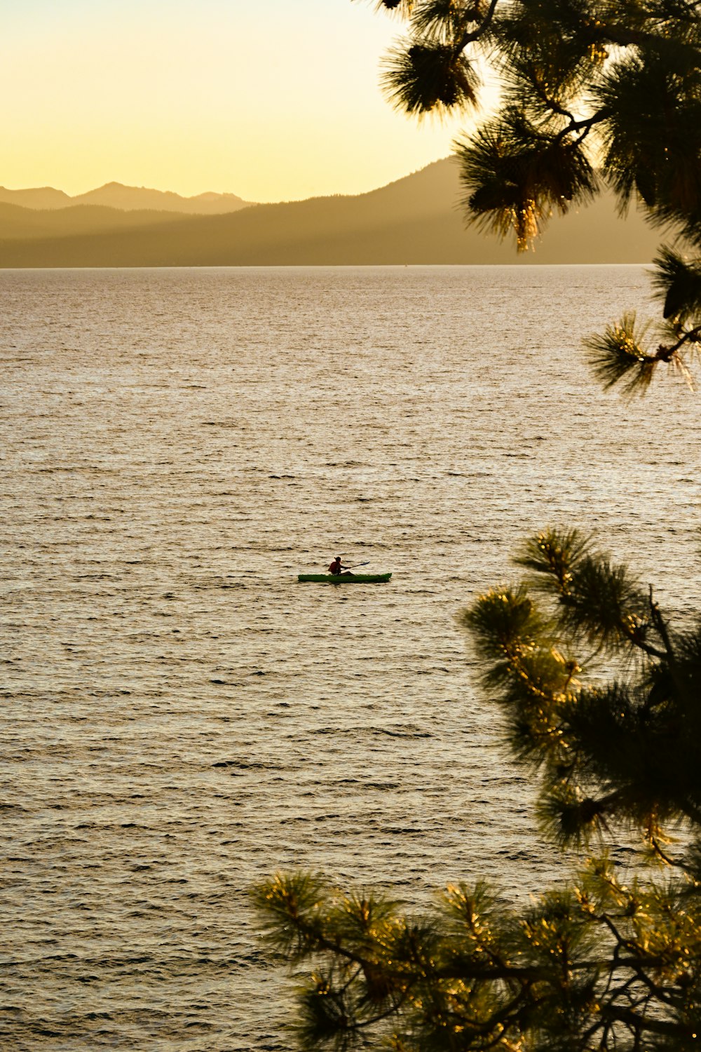 a couple people in a boat on the water