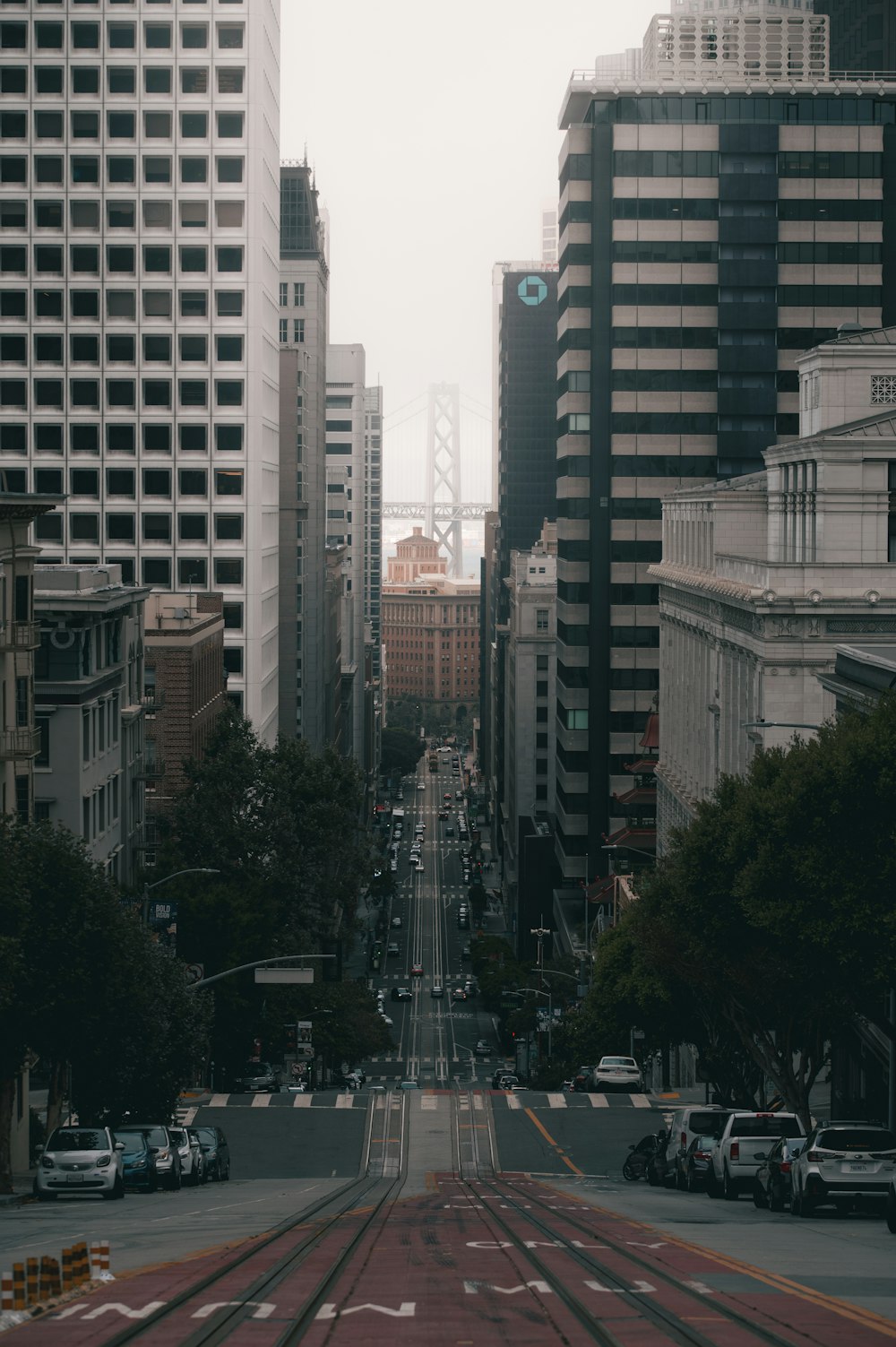 a city street with tall buildings