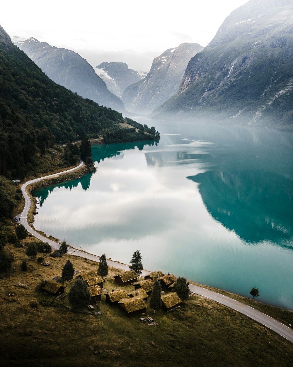 a lake surrounded by mountains