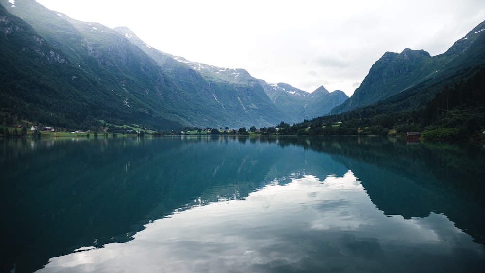 a lake surrounded by mountains