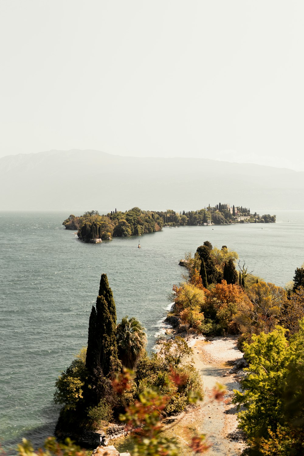 a body of water with trees and land around it