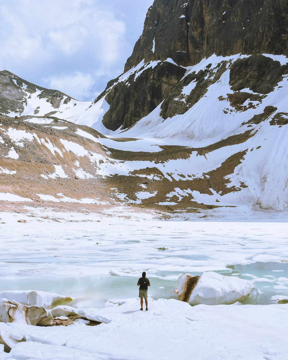 a person walking on a snowy mountain