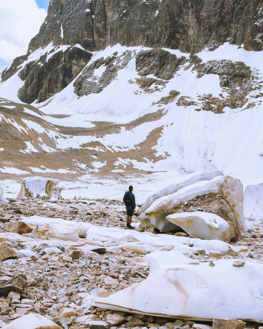 a person standing on a snowy mountain