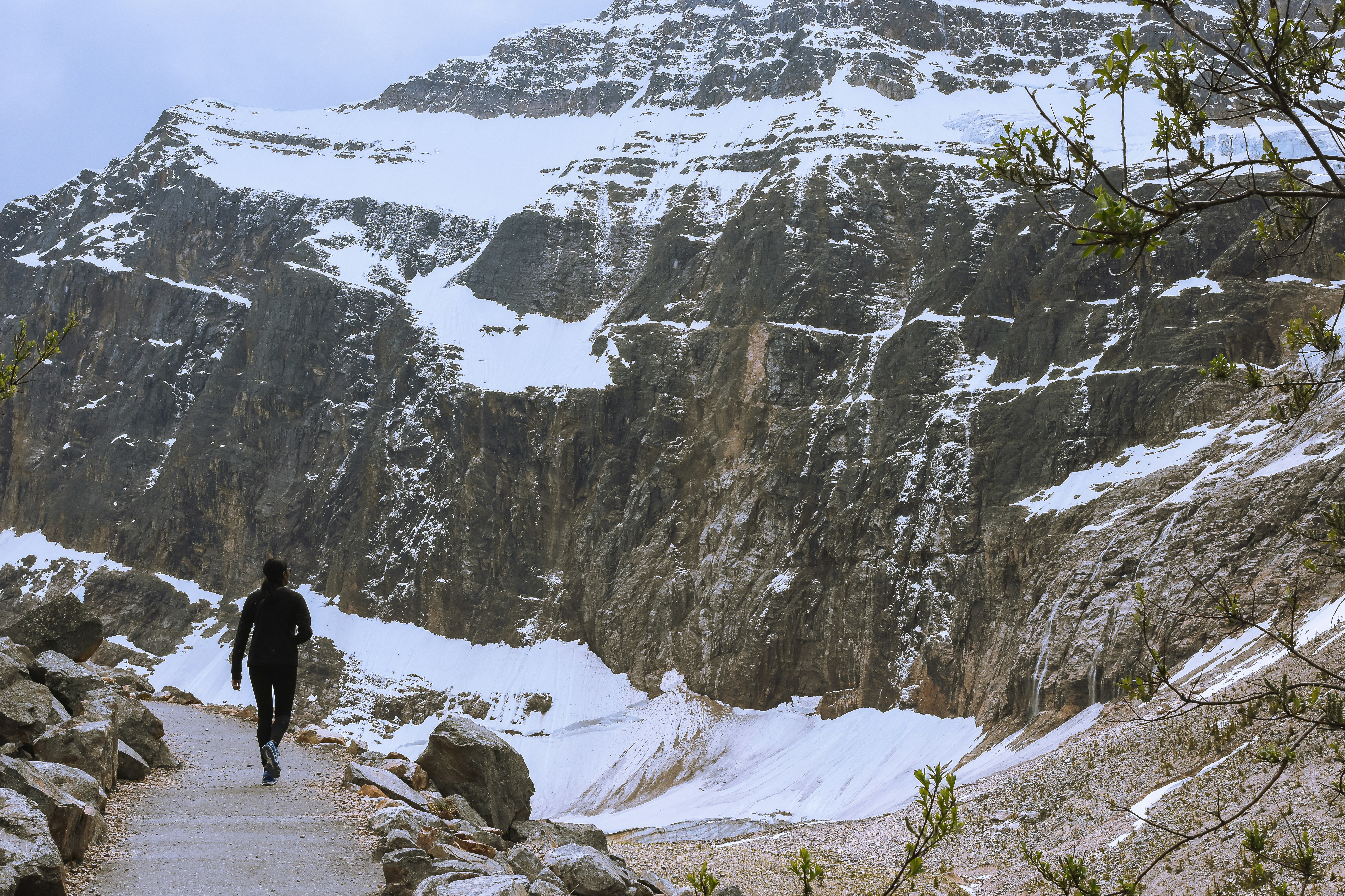a person walking on a path in the snow