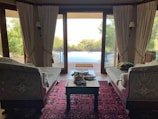 a living room with a large window