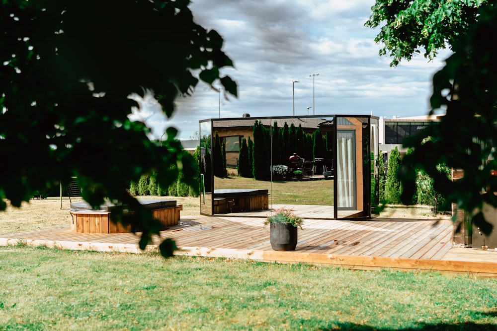 a house with a glass front