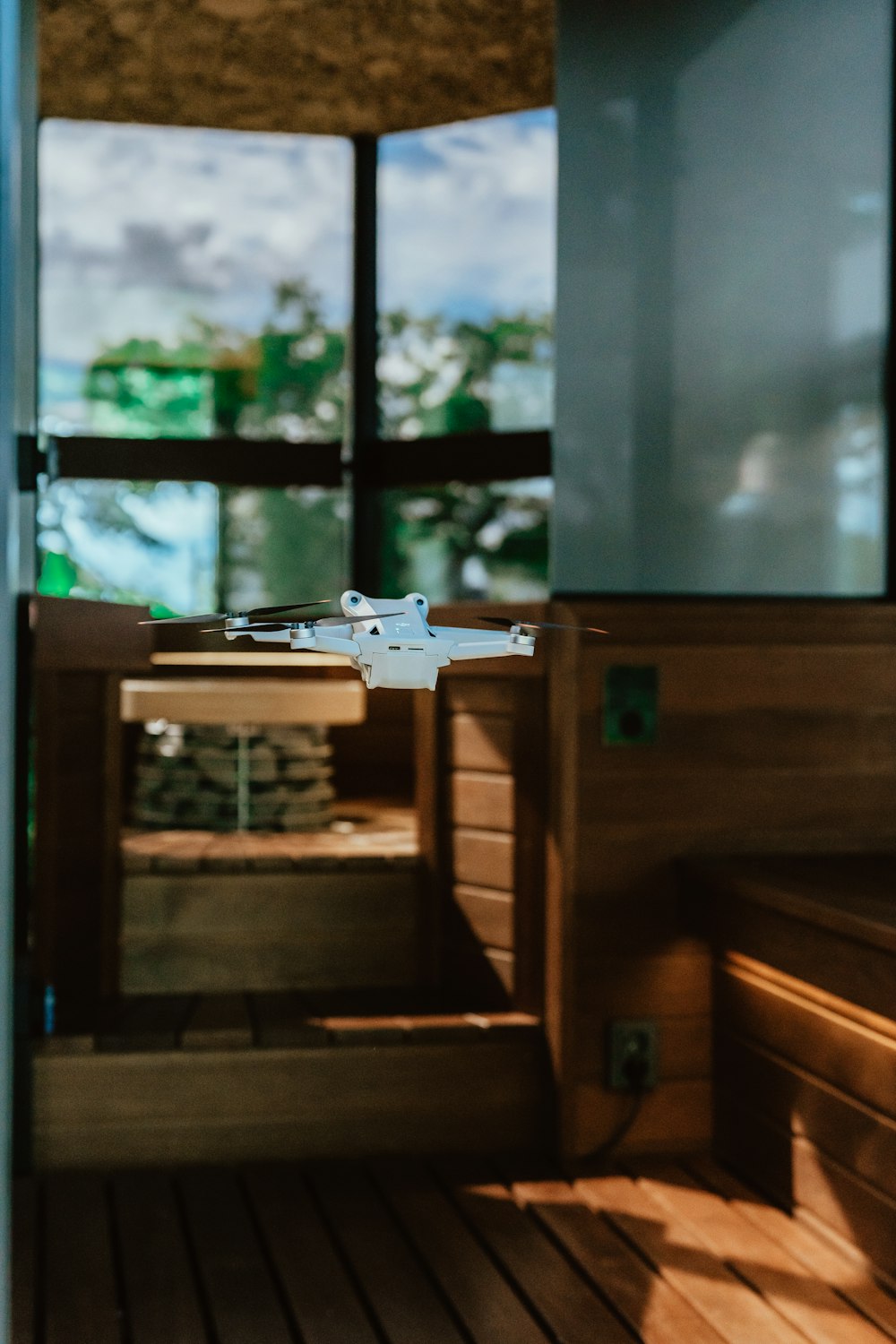 a wooden cabinet with a window