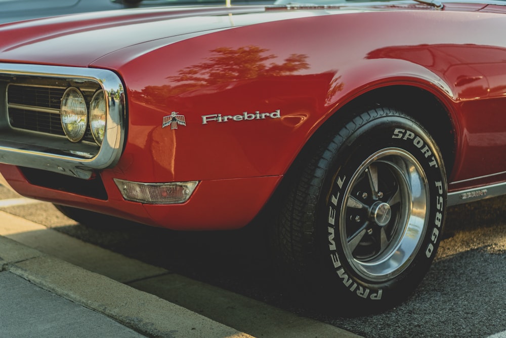 the front of a red car