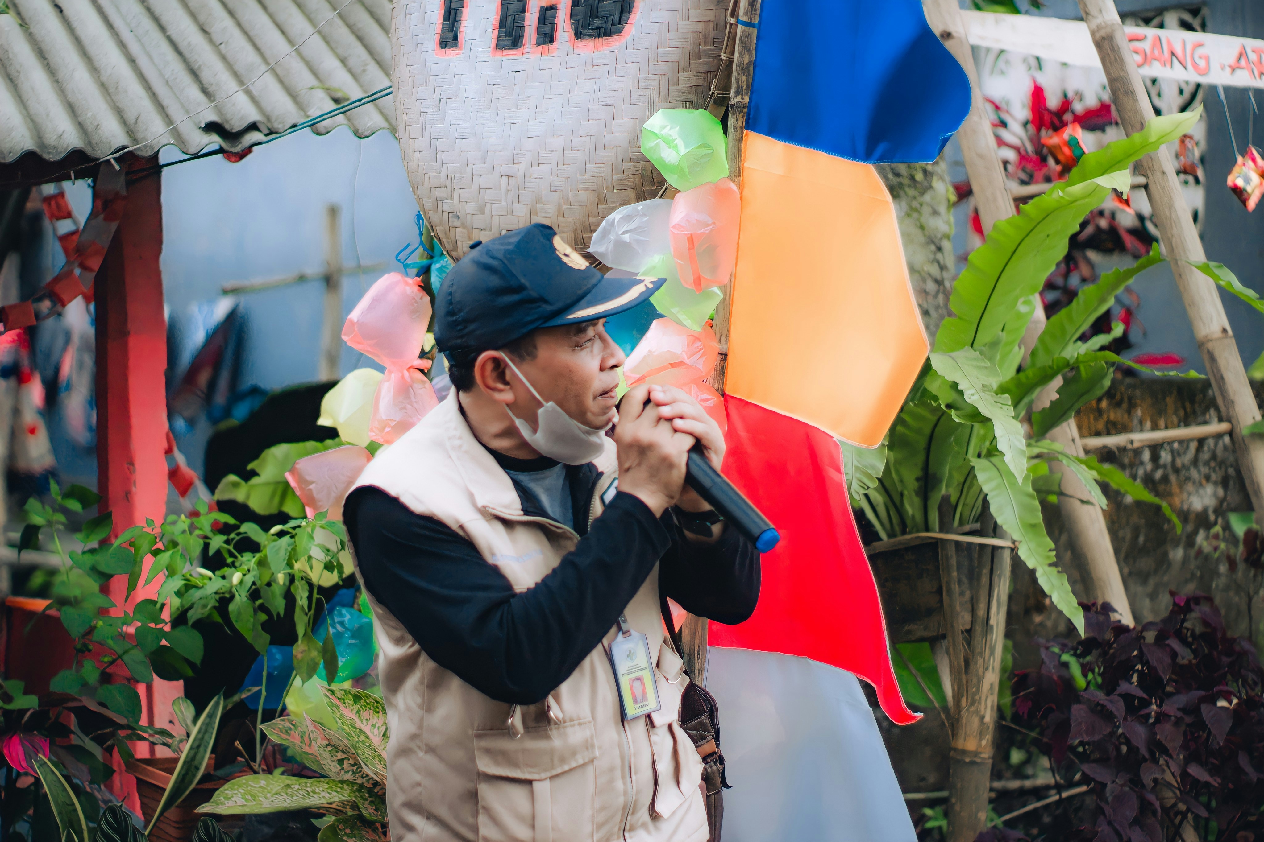 a person holding a microphone