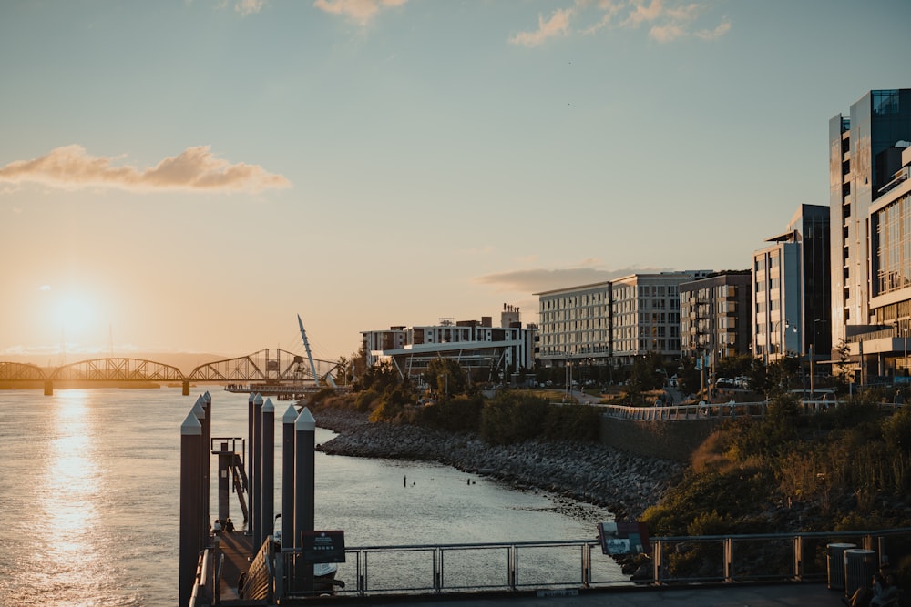 a body of water with buildings along it