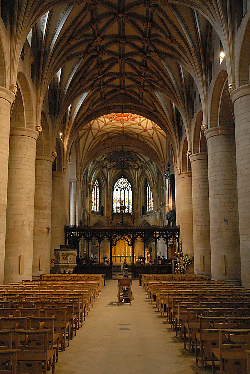 a large church with many rows of pews