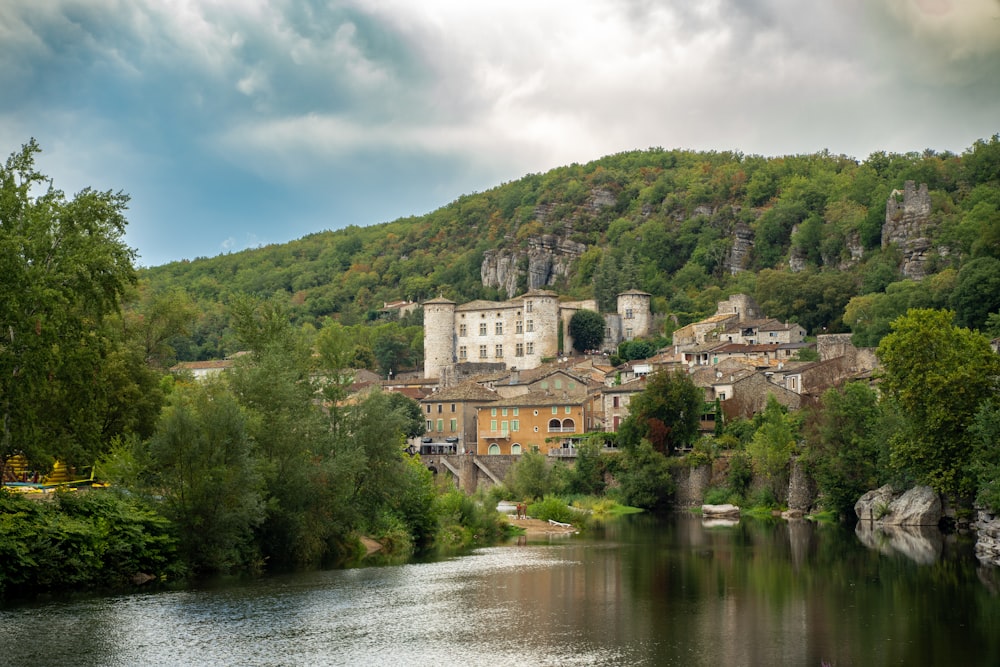 a river with a town on the side of it