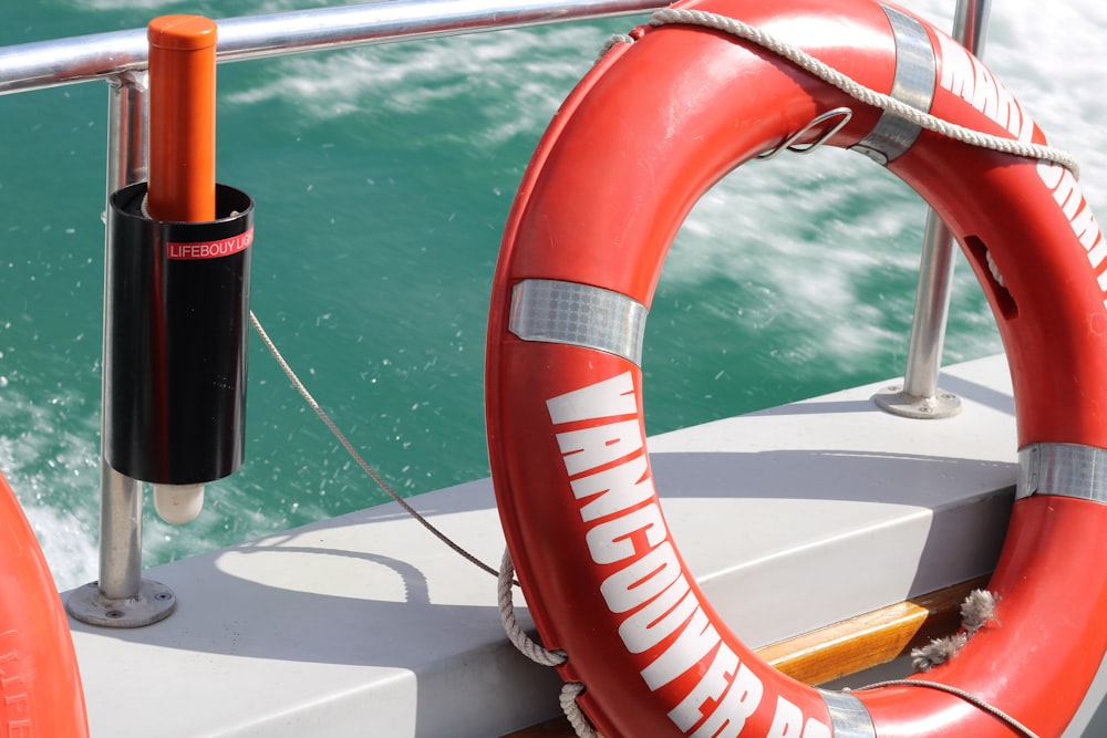 a red and white rope attached to a boat