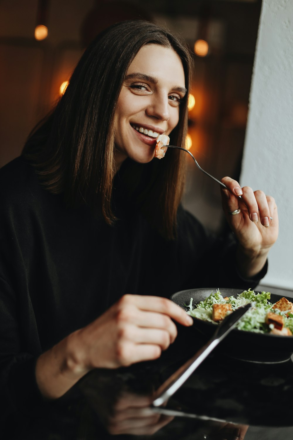 a woman eating food