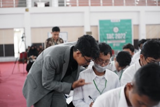 a group of people in a room