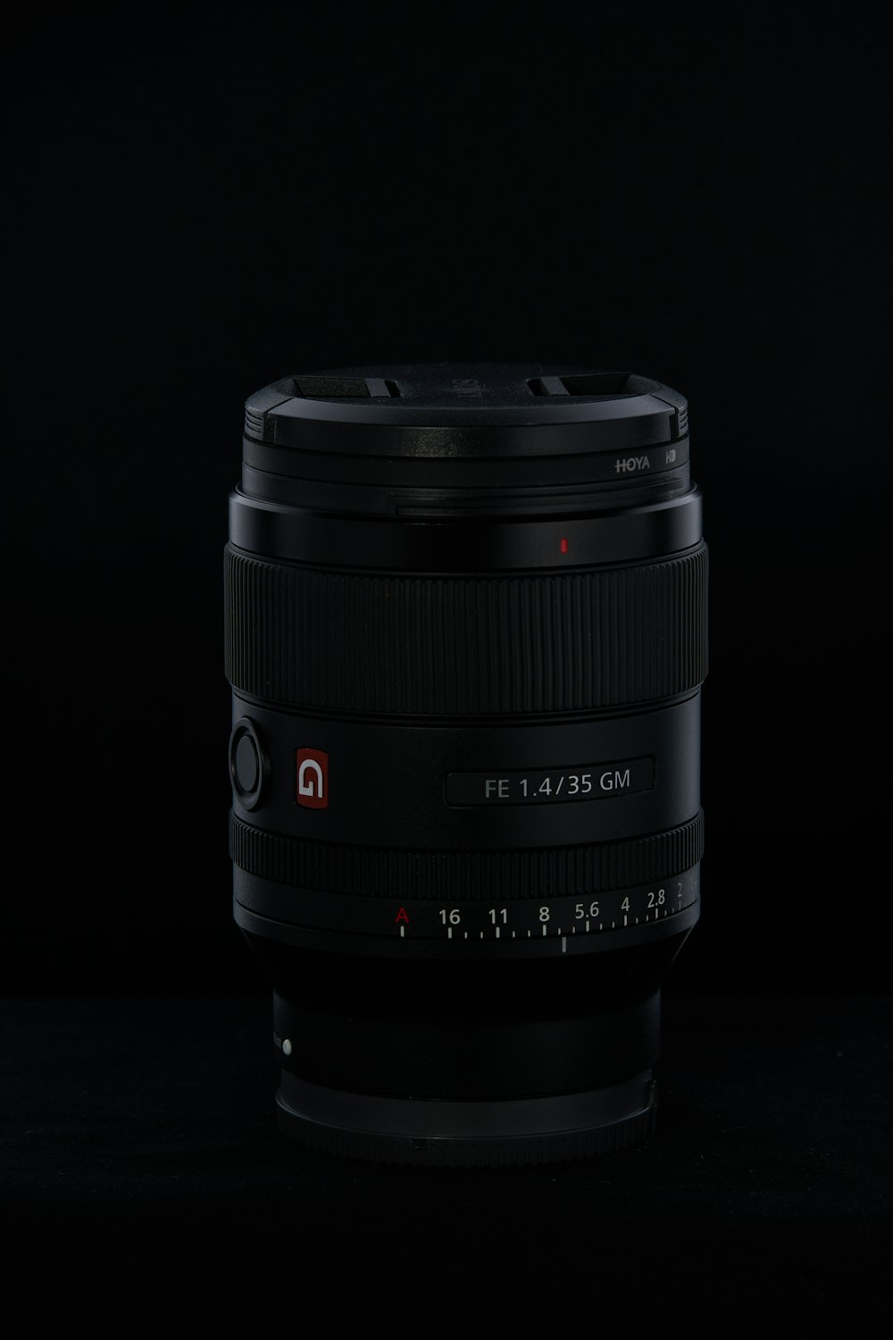 a camera lens on a black background