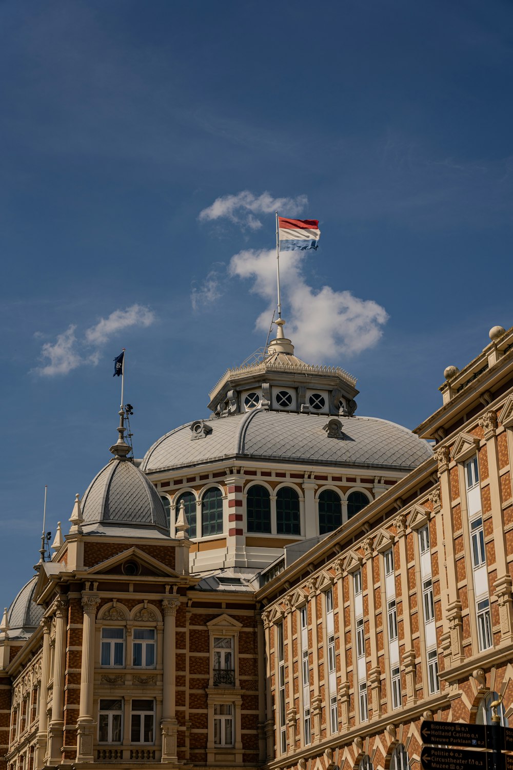 a building with a flag on top