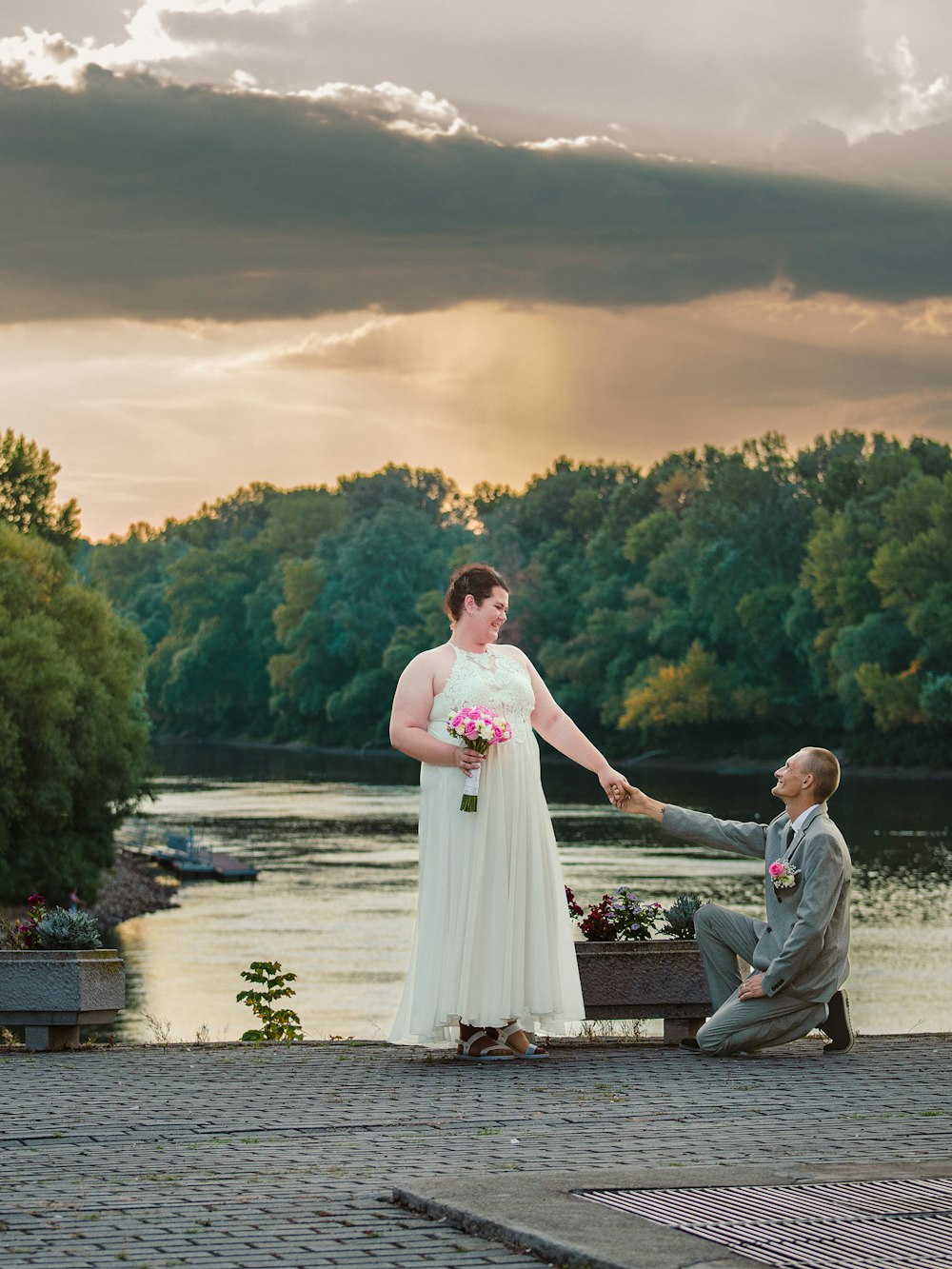 a man and woman in wedding attire