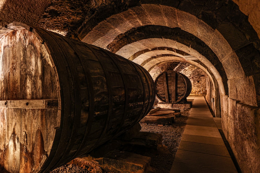 Un túnel de piedra con una pasarela