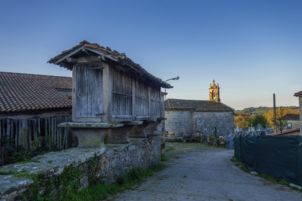 a stone path leading to a building