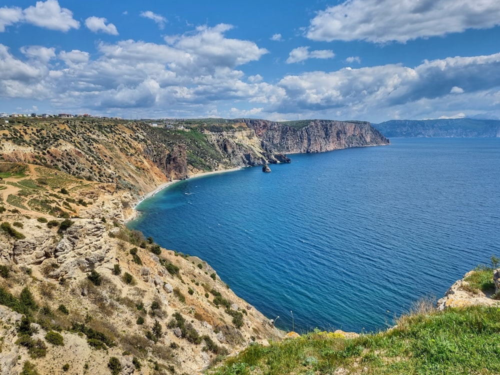 a body of water with land around it