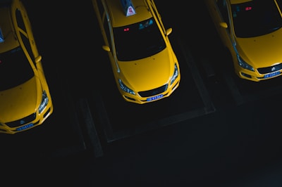a group of yellow cars