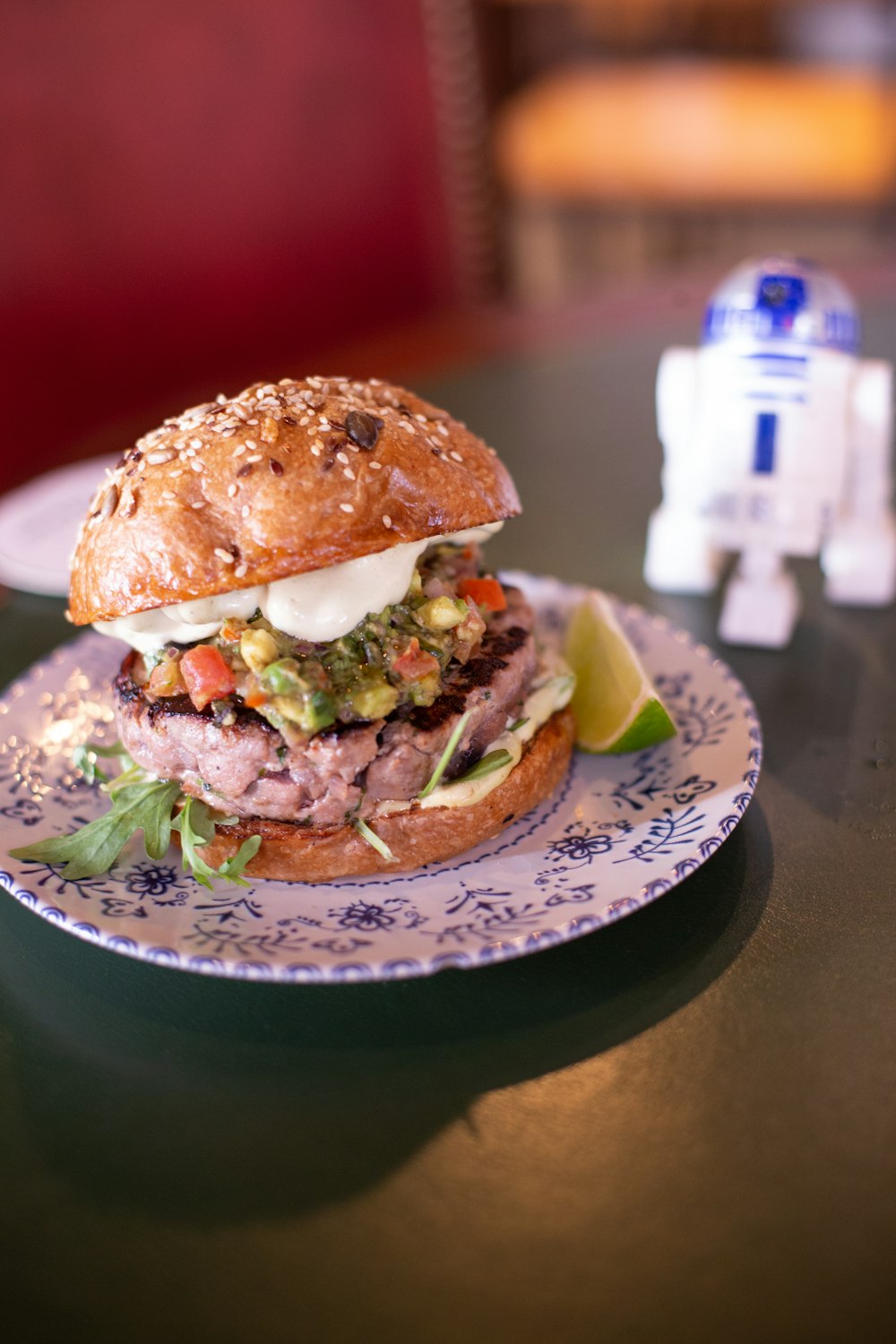 a burger on a plate