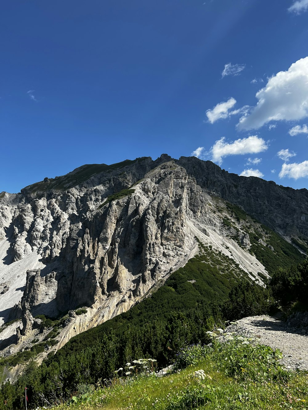 a mountain with a stream running through it