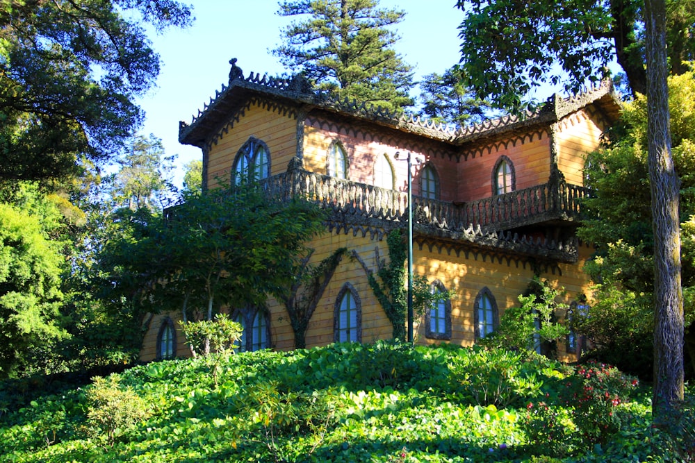 a large building with trees around it