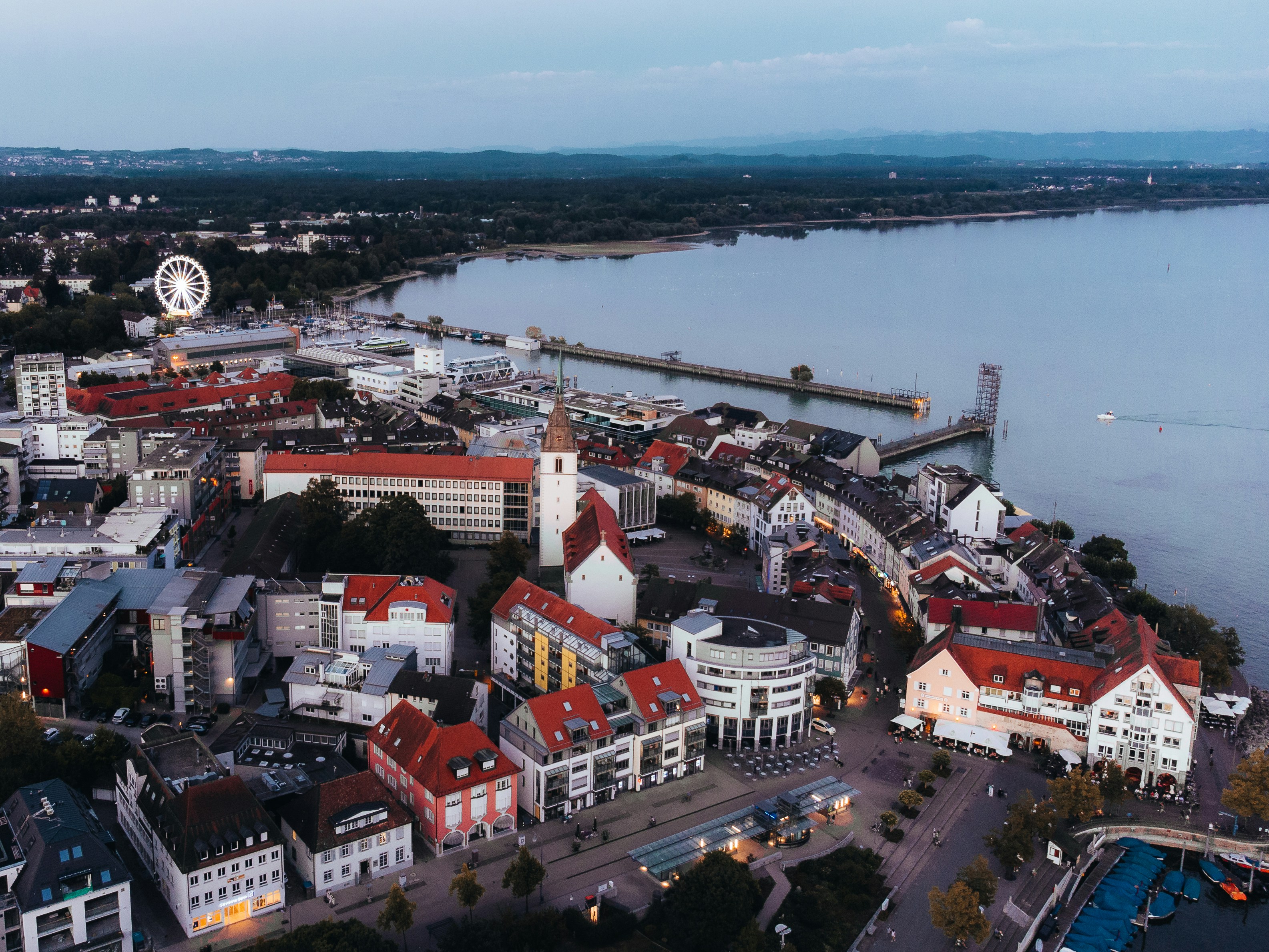 a city next to a body of water
