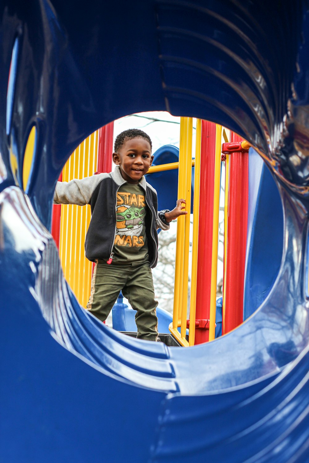 a boy on a slide