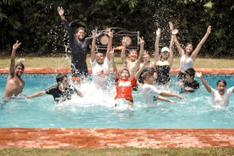 a group of people in a pool
