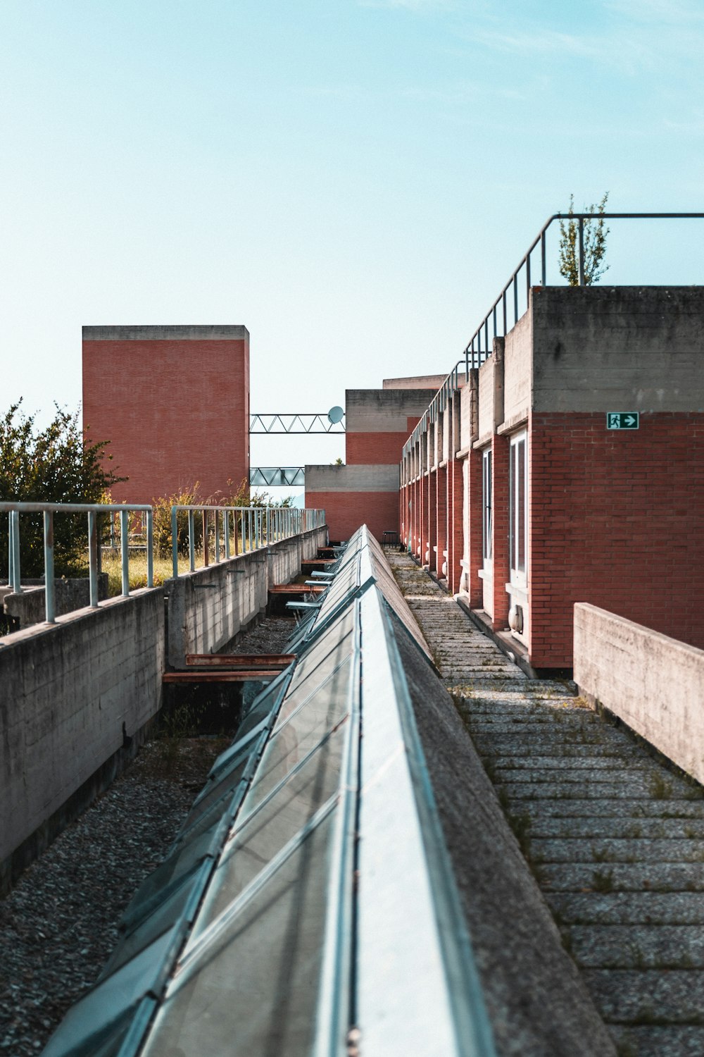 a long canal with a bridge