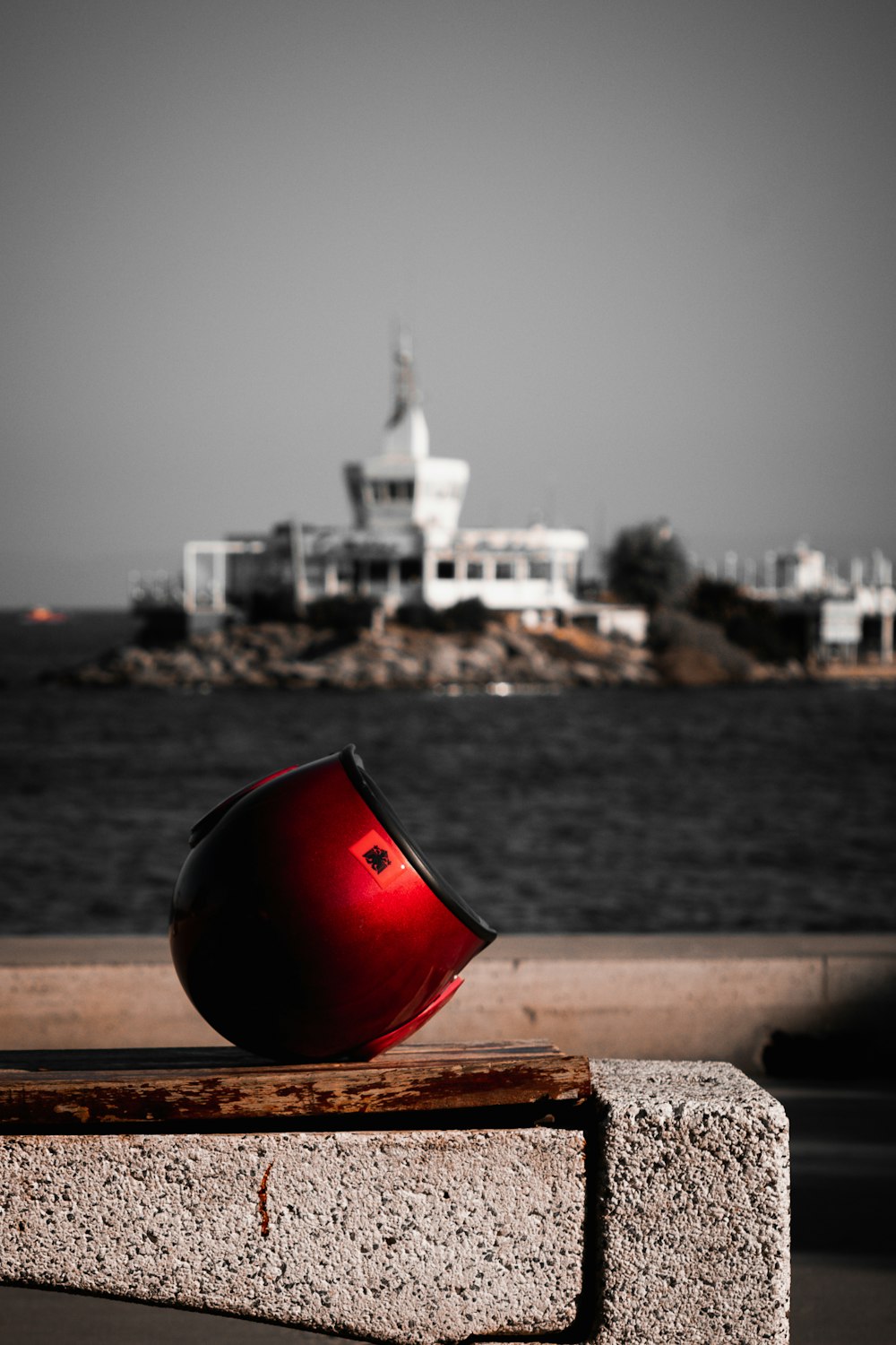 a red object on a ledge