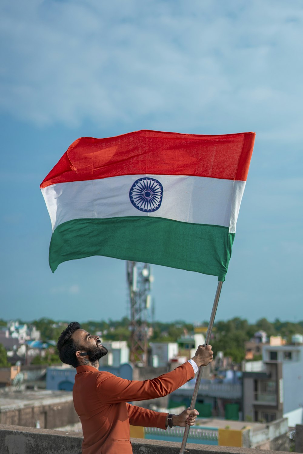 a person holding a flag