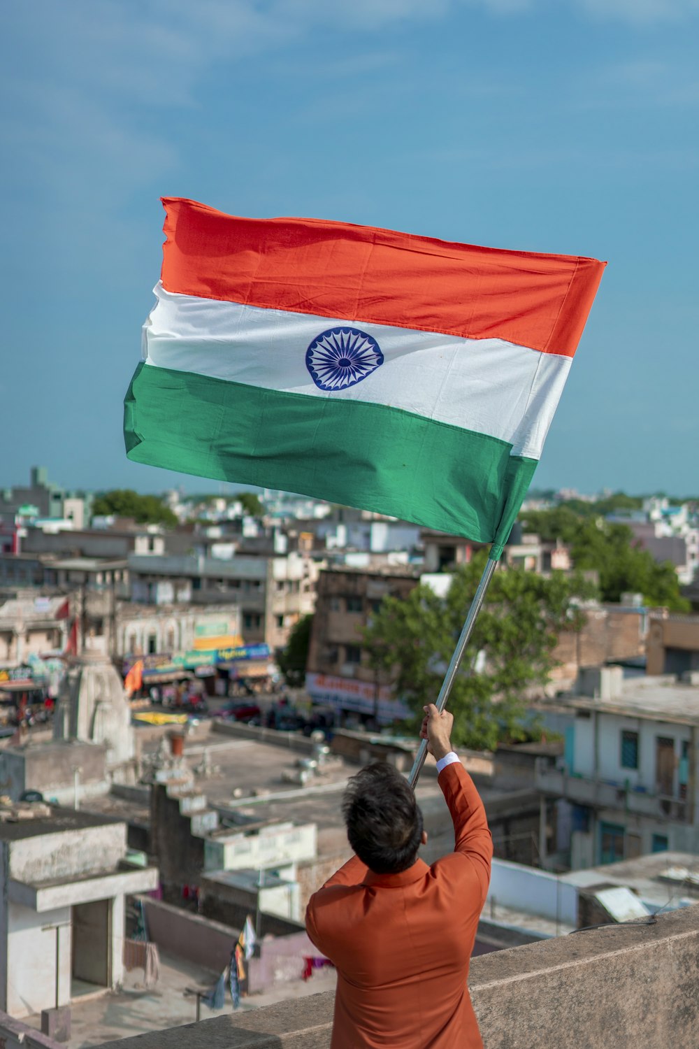 a person holding a flag