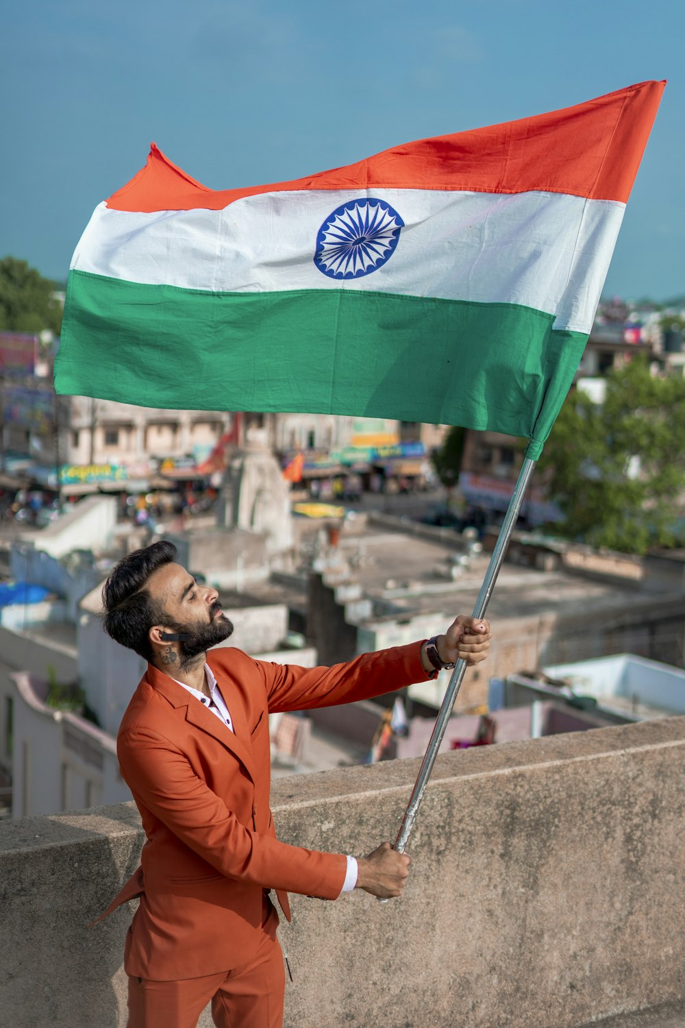 a person holding a flag