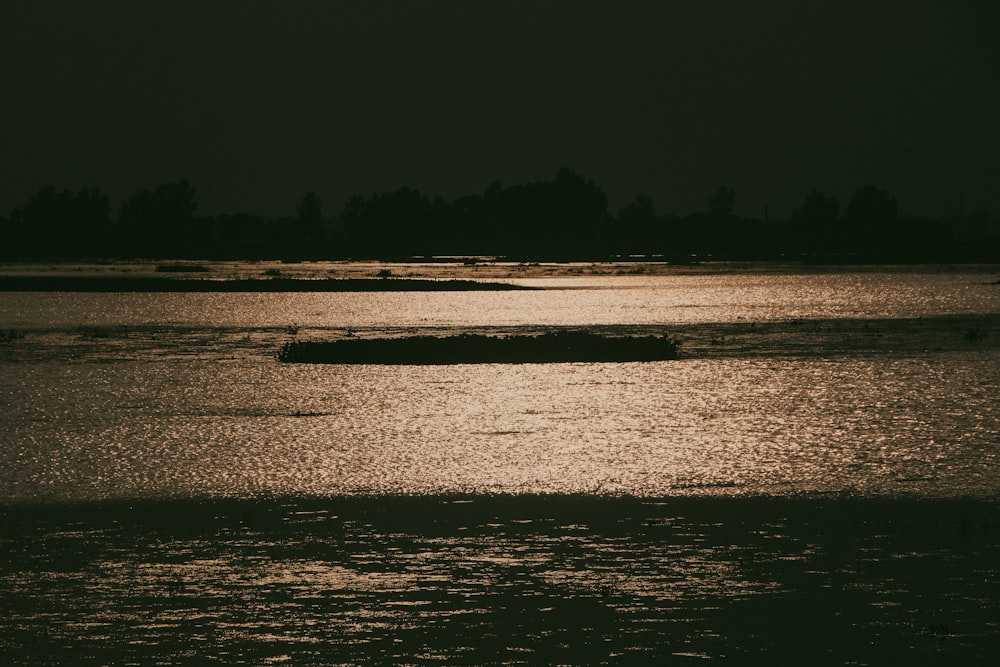 a large body of water with a small island in it