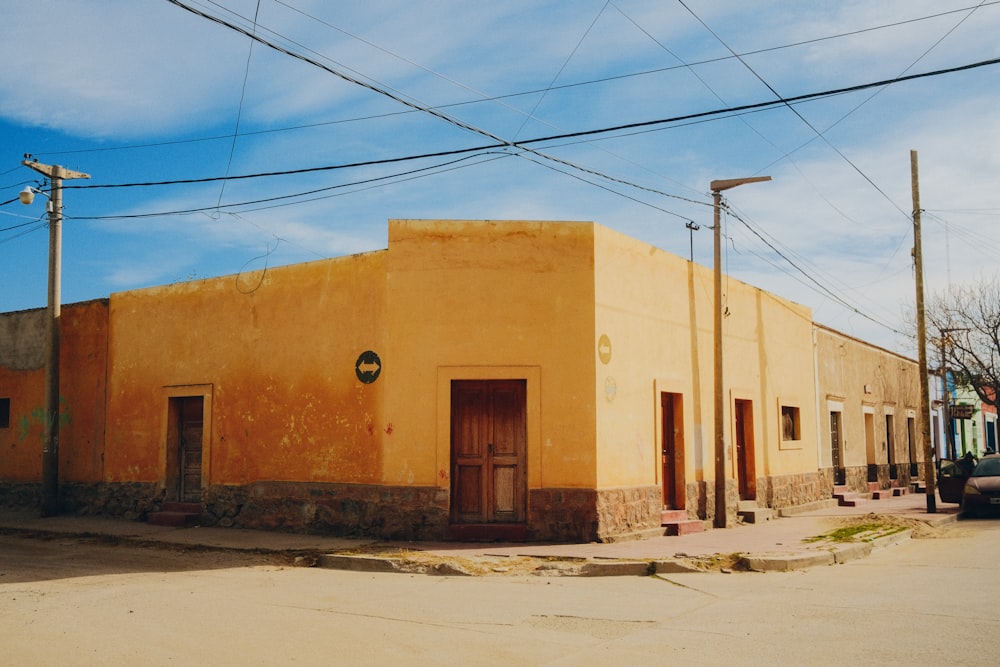 a building with a door and windows