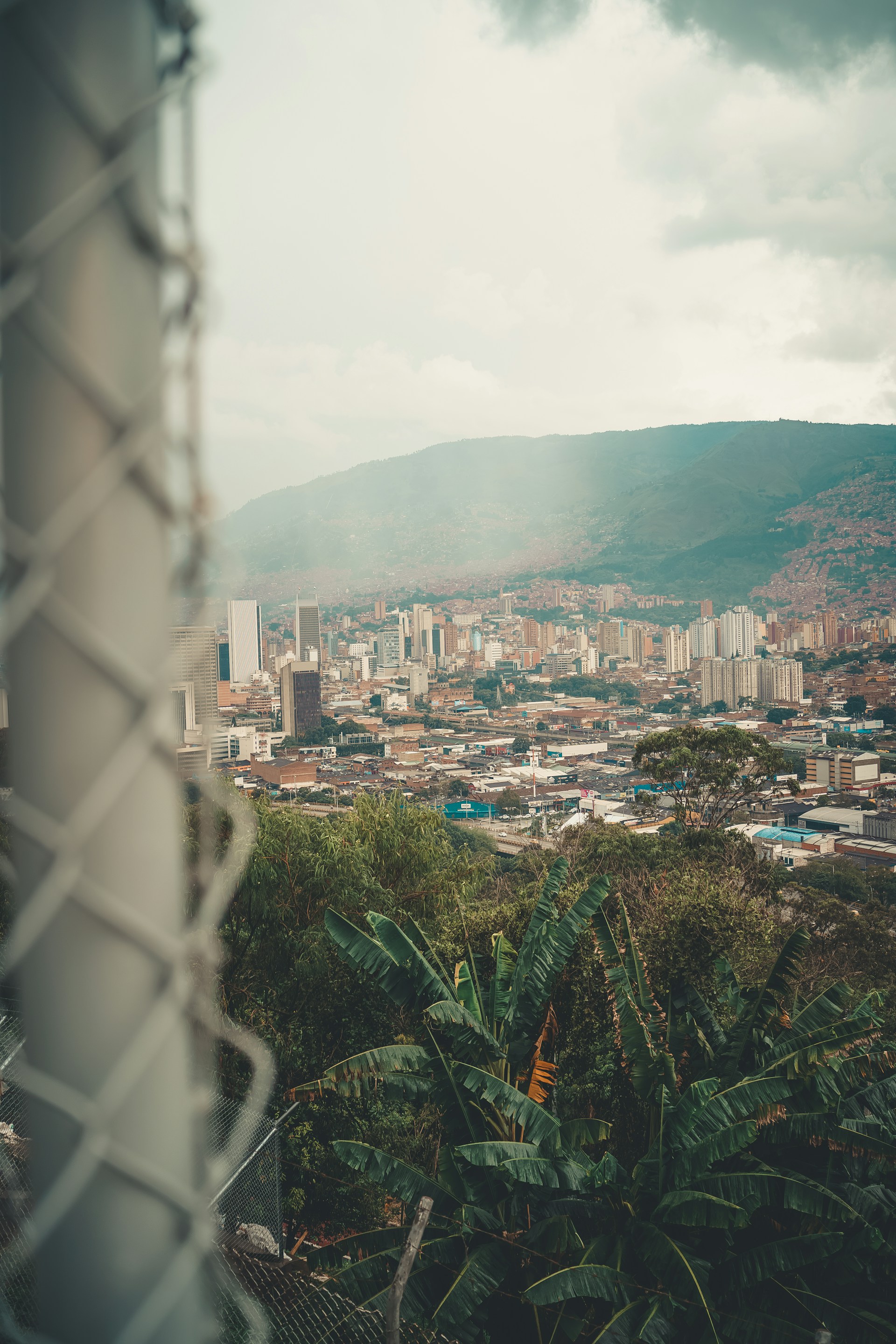 a city with a mountain in the background