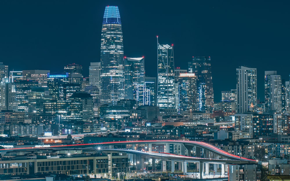 a city skyline at night