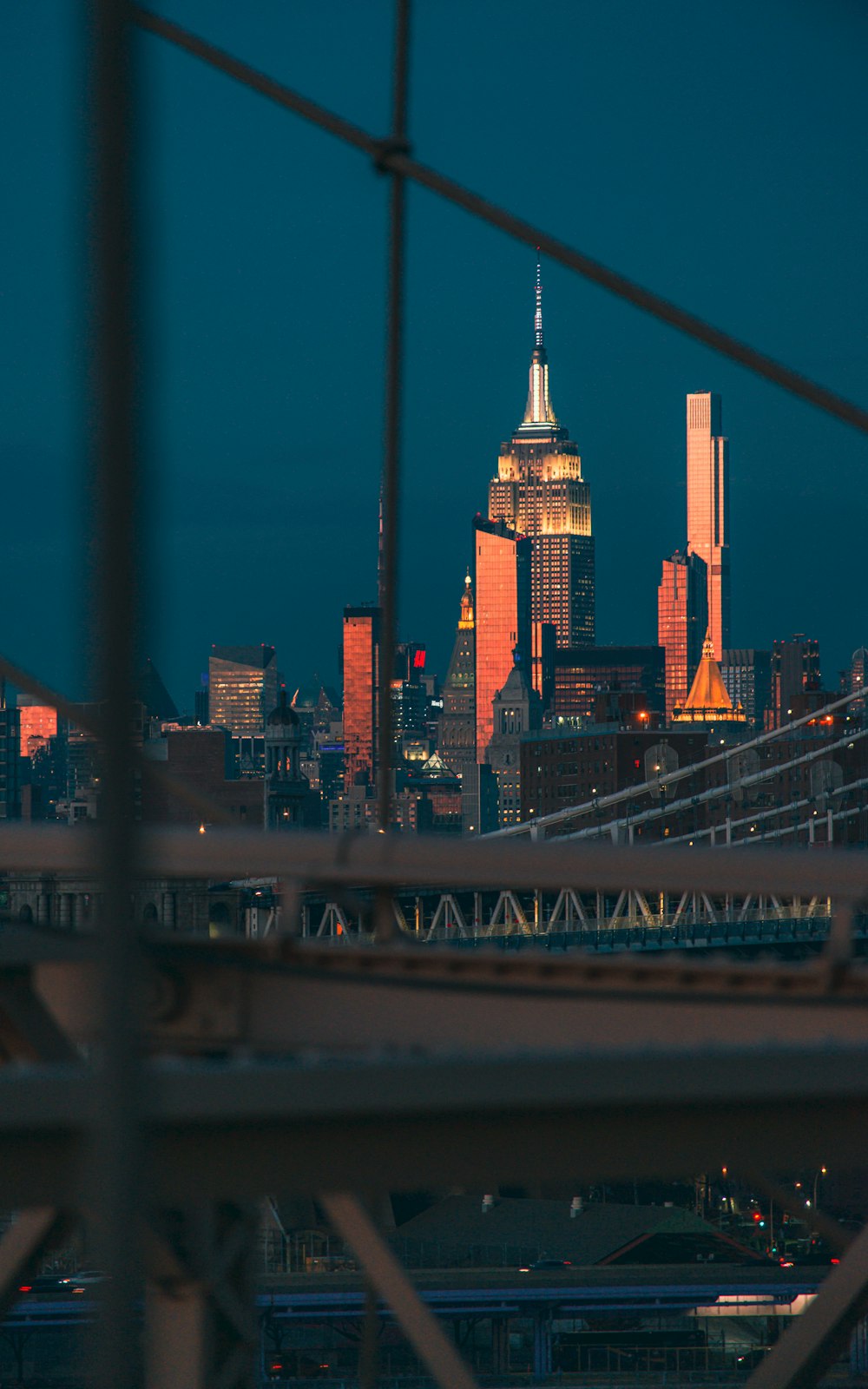 a city skyline at night