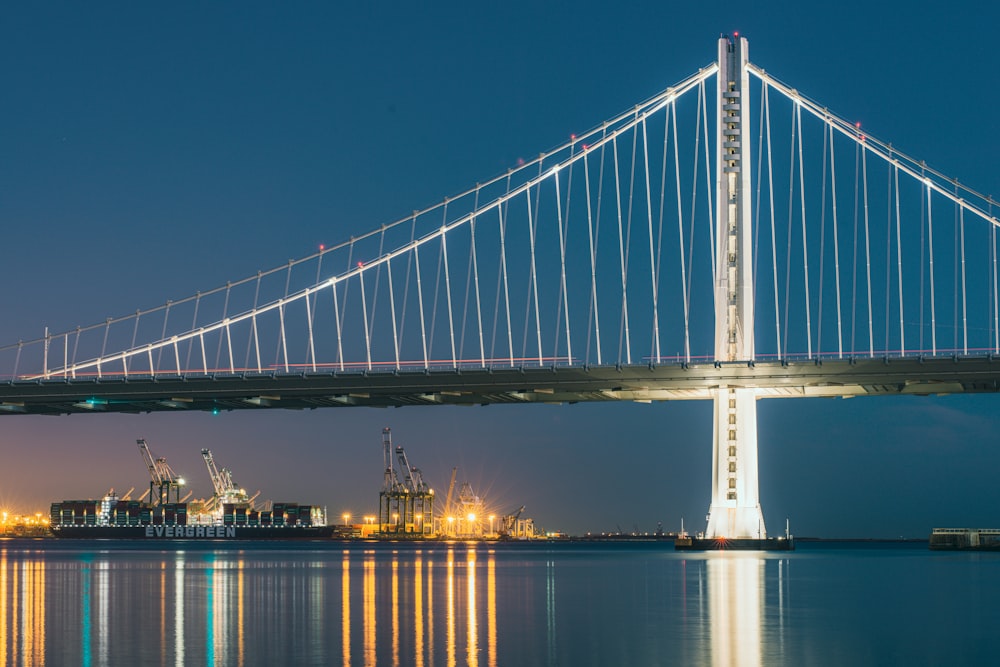 a bridge with lights at night