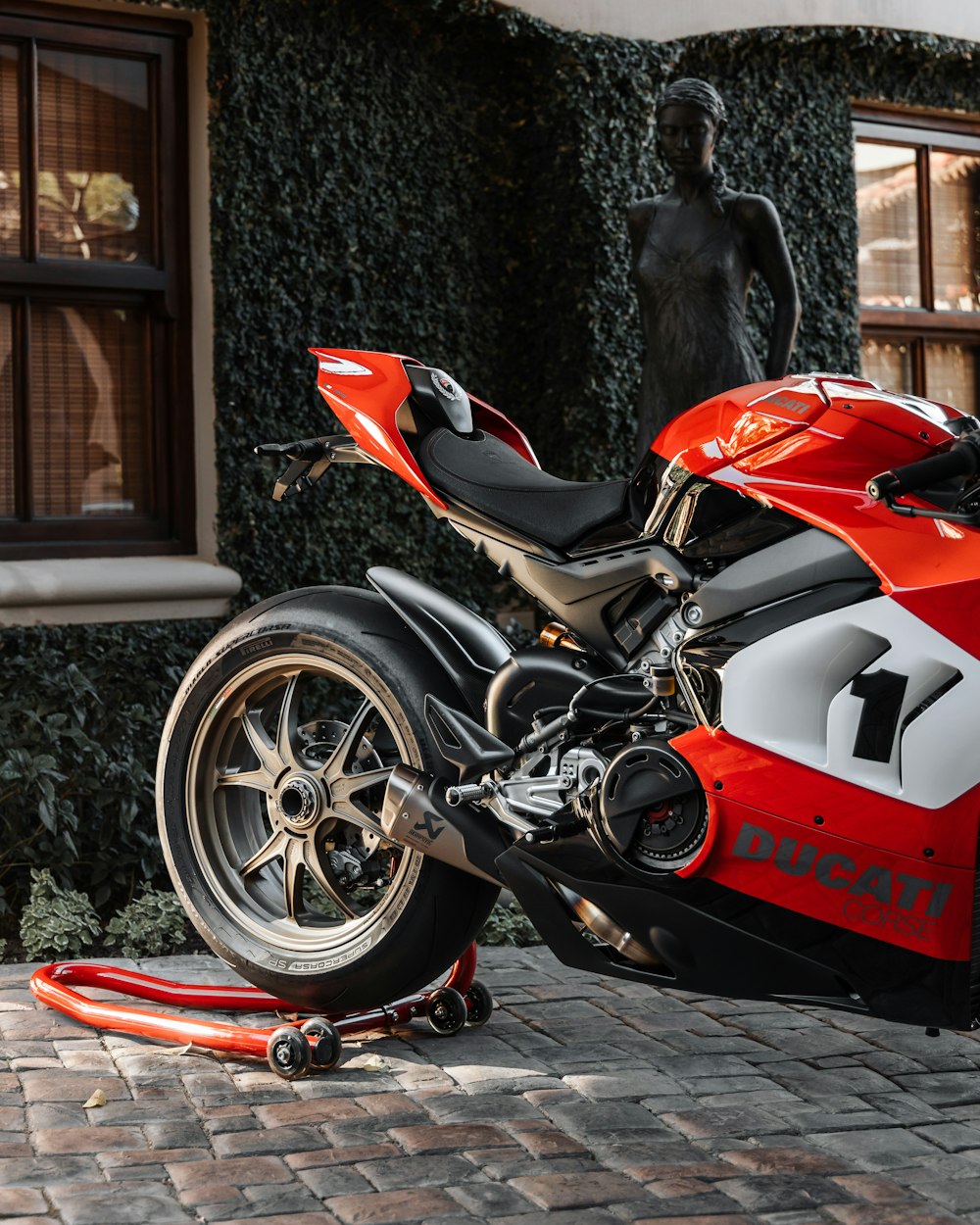 a red and white motorcycle