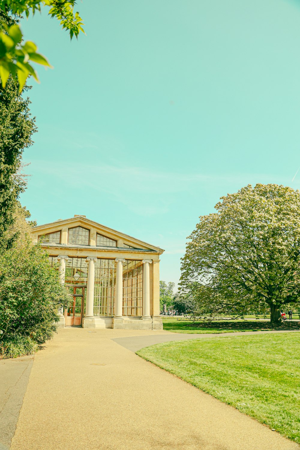 a building with columns and a walkway