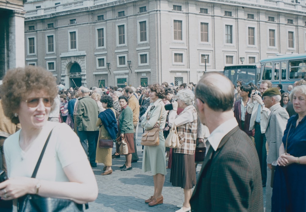 a group of people standing outside