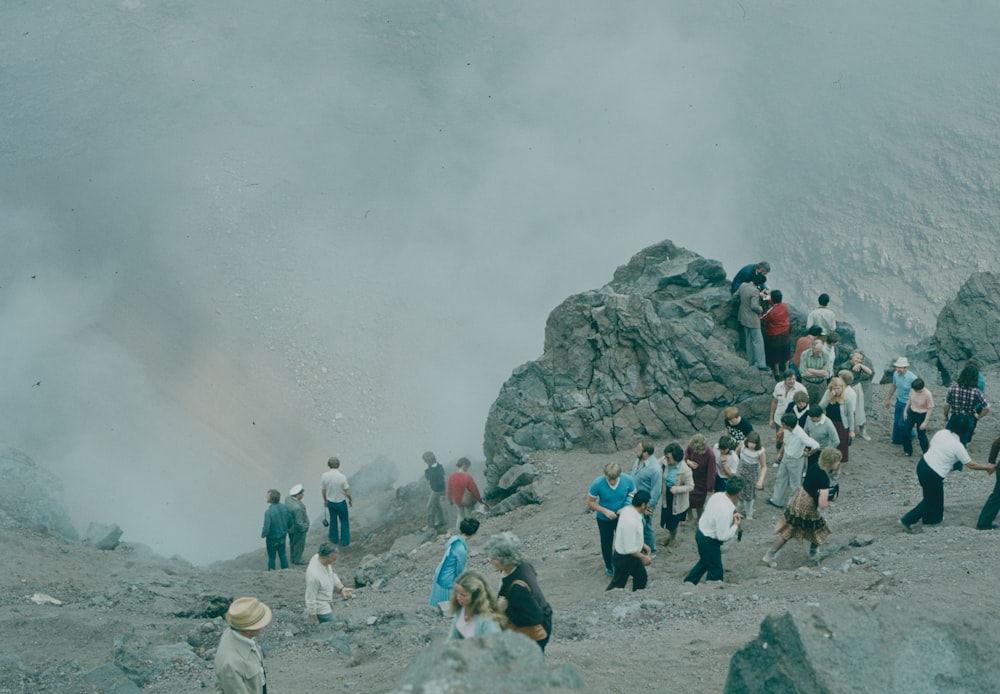 a group of people on a mountain
