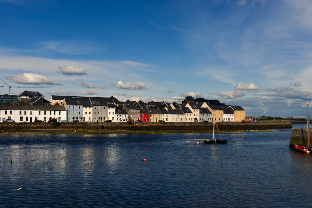 a body of water with boats and buildings along it